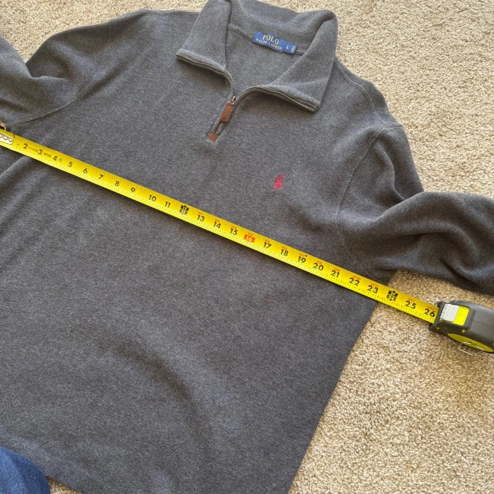 Polo Ralph Lauren Quarter Zip Pullover Mens L Grey Red Pony Logo Sweater